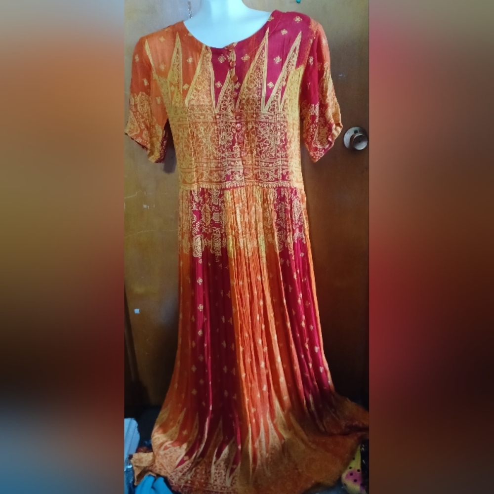 Vintage Orange  Red Dress From India Sm